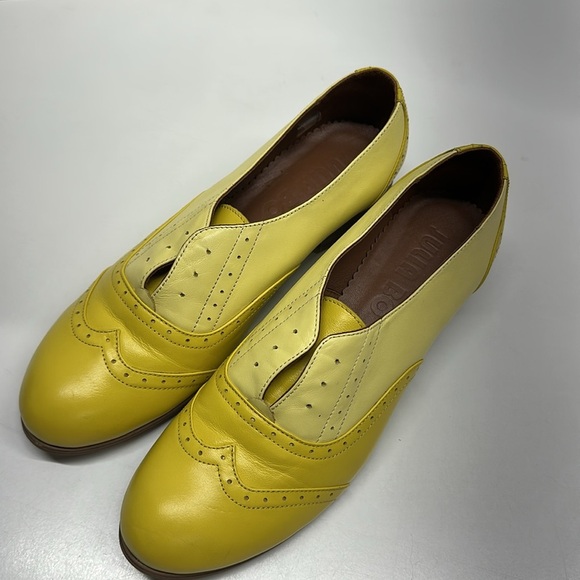 Julia Bo Pershing Laceless Oxfords Brogue Shoes Leather Yellow Size 43 US 12 - Picture 5 of 9